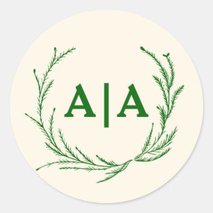 Sticker Rond Élégance Classique Monogramme Fleur Ivory & Émerau