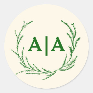 Sticker Rond Élégance Classique Monogramme Fleur Ivory & Émerau