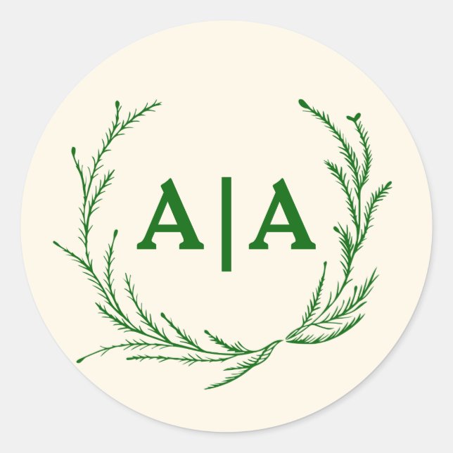 Sticker Rond Élégance Classique Monogramme Fleur Ivory & Émerau (Devant)