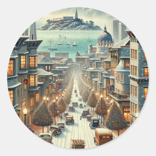 Sticker Rond Élégance de Noël à San Francisco - Carte (Devant)