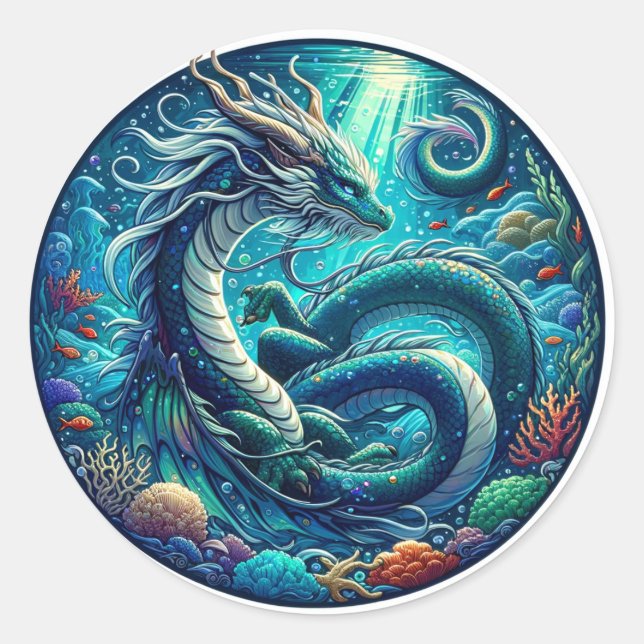 Sticker Rond Élégance écologique : le majestueux dragon sous-ma (Devant)