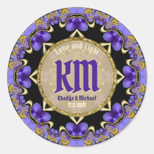 Sticker Rond Élégance élégante Purple Gold Lace Mariage Monogra
