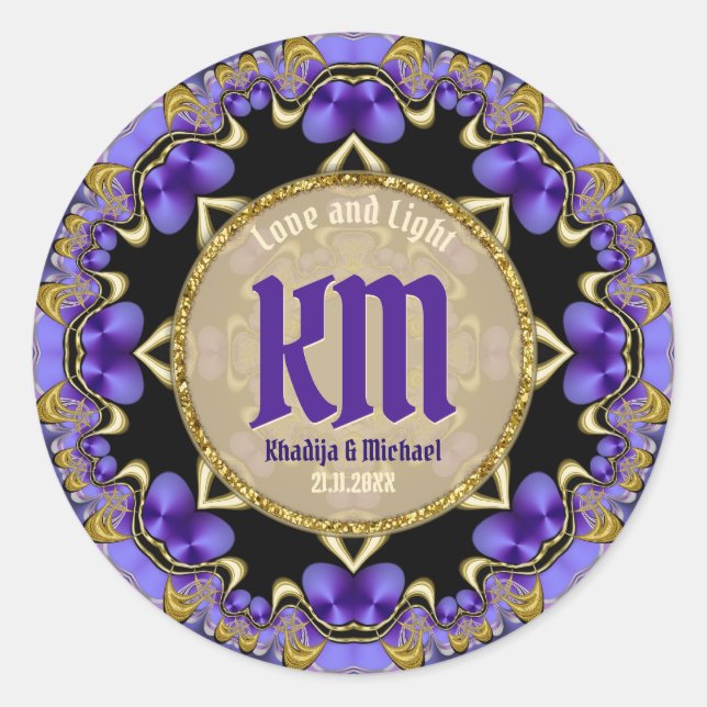 Sticker Rond Élégance élégante Purple Gold Lace Mariage Monogra (Devant)