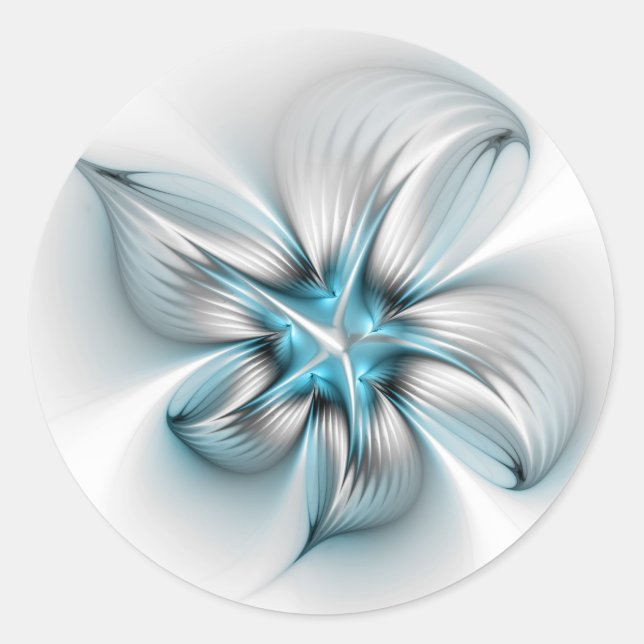 Sticker Rond Élégance florale Art fractal abstrait moderne bleu (Devant)