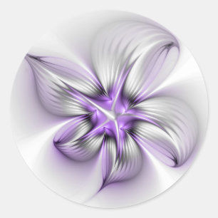 Sticker Rond Élégance florale Art fractal violet abstrait moder