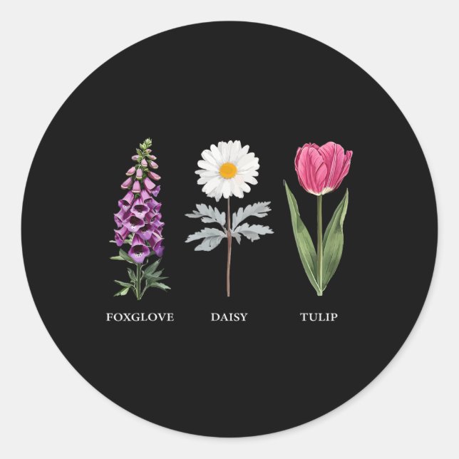 Sticker Rond Élégance florale Foxglove Daisy Tulip Design (Devant)