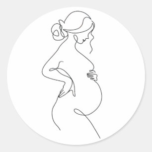 Sticker Rond Élégance maternelle : Femmes enceintes Line Art