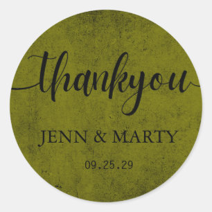 Sticker Rond Élégance Moderne Mariage Vert Olive Remerciement 