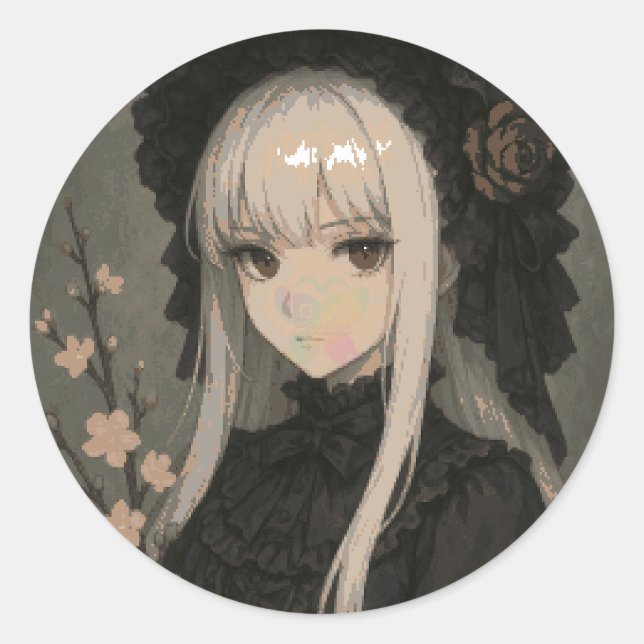 Sticker Rond Elegance of the Midnight Blossom Maiden (Devant)