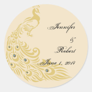 Sticker Rond Elégance Peacock Art Déco Mariage Enveloppe Sceau