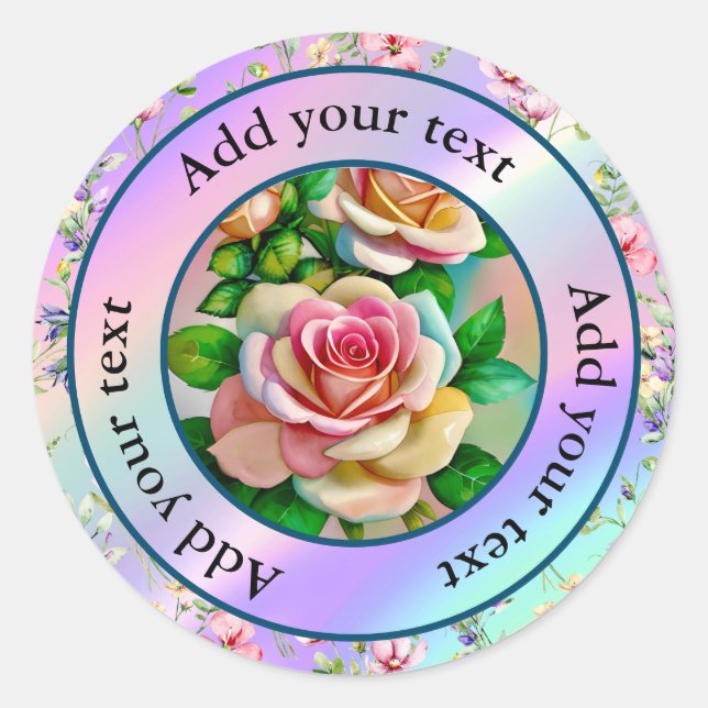 Sticker Rond Elégance Rose rose et jaune Aquarelle Pastel (Devant)