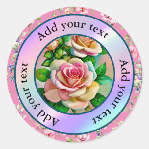 Sticker Rond Elégance Rose rose et jaune Aquarelle Pastel