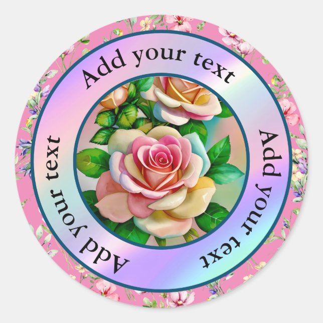 Sticker Rond Élégance Roses roses et jaunes aquarelle pastel (Devant)