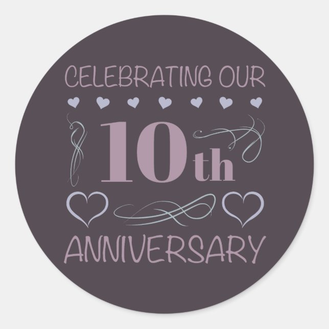 Sticker Rond Élégant 10e anniversaire Mariage Lavande (Devant)