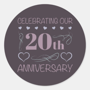 Sticker Rond Élégant 20e anniversaire Mariage Lavande