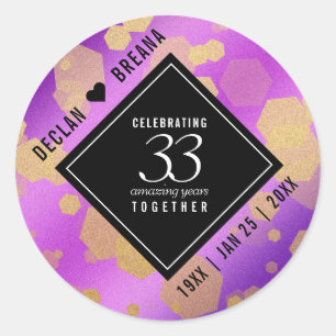Sticker Rond Élégant 33e anniversaire du Mariage Améthyste