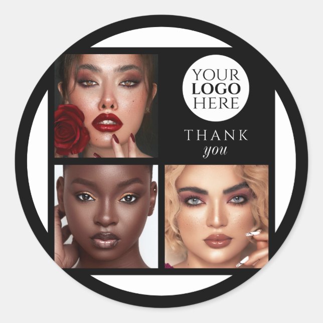 Sticker Rond Elegant 3 Photo Text Black Logo Thank You Makeup (Devant)