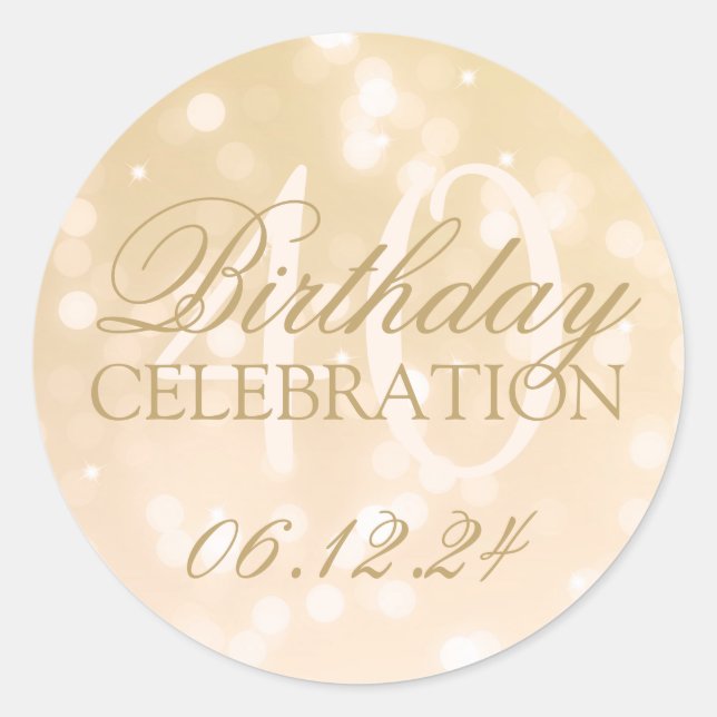 Sticker Rond Élégant 40e anniversaire Gold Bokeh éclat (Devant)
