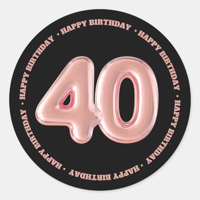 Sticker Rond élégant 40e anniversaire rose rose rose noir (Devant)