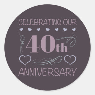 Sticker Rond Élégant 40ème anniversaire de Mariage violet