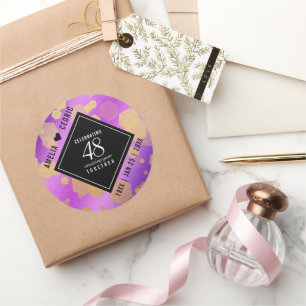 Sticker Rond Élégant 48e anniversaire de Mariage d'Améthyste