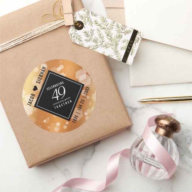 Sticker Rond Élégant 49ème anniversaire de Mariage de cuivre (Cadeaux)