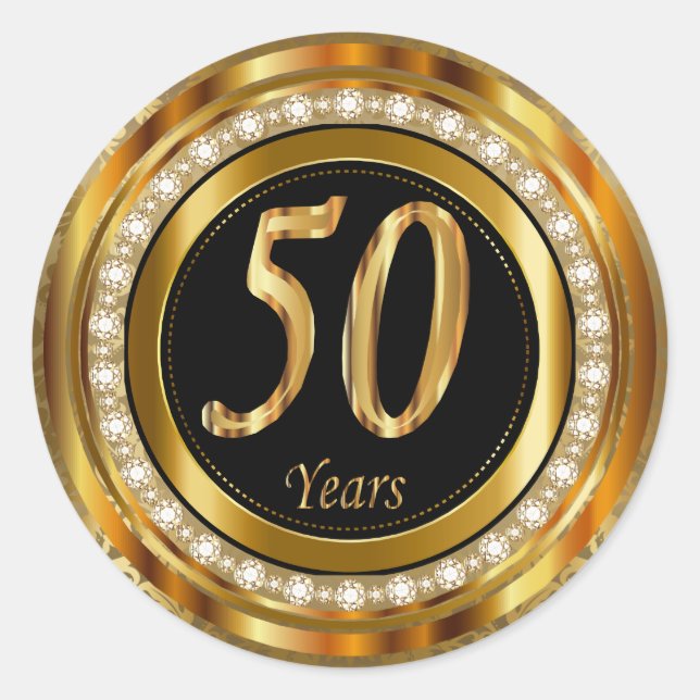 Sticker Rond Élégant 50 Anniversaire Mariage d'or (Devant)