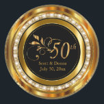 Sticker Rond Élégant 50e anniversaire de Mariage d'or<br><div class="desc">⭐ ⭐ ⭐ ⭐ 5 Star Review. Stickers - Elégant 50ème Anniversaire Mariage d'or en or faux métallique avec do-it-yourself Texte. 📌 Si vous avez besoin d'une personnalisation plus poussée, cliquez sur la zone "Cliquez pour Customiser plus loin" ou "Customiser ou modifier la conception" et utilisez notre outil de conception...</div>