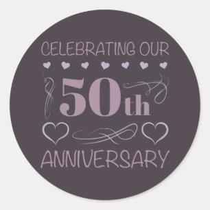 Sticker Rond Élégant 50e anniversaire de Mariage violet