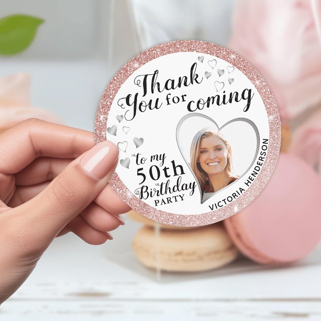Sticker Rond Élégant 50e anniversaire Favor Rose Merci or (Elegant 50th Birthday Favor Rose Gold Thank You Stickers)