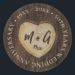 Sticker Rond Élégant 50e anniversaire Mariage Bois<br><div class="desc">Élégant Sticker rond 50e Anniversaire Mariage en bois classique 50e. Éléments correspondants disponibles.</div>