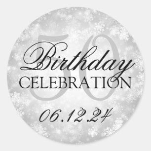 Sticker Rond Élégant 50e anniversaire Silver Winter Wonderland