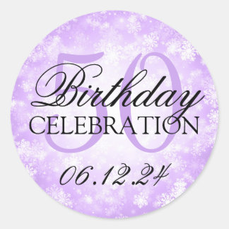 Sticker Rond Élégant 50e anniversaire violet hiver Wonderland