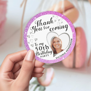 Sticker Rond Élégant 50e anniversaire violet rose Favor Merci
