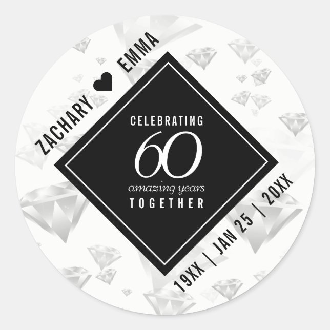 Sticker Rond Élégant 60e anniversaire de Mariage de diamant (Devant)