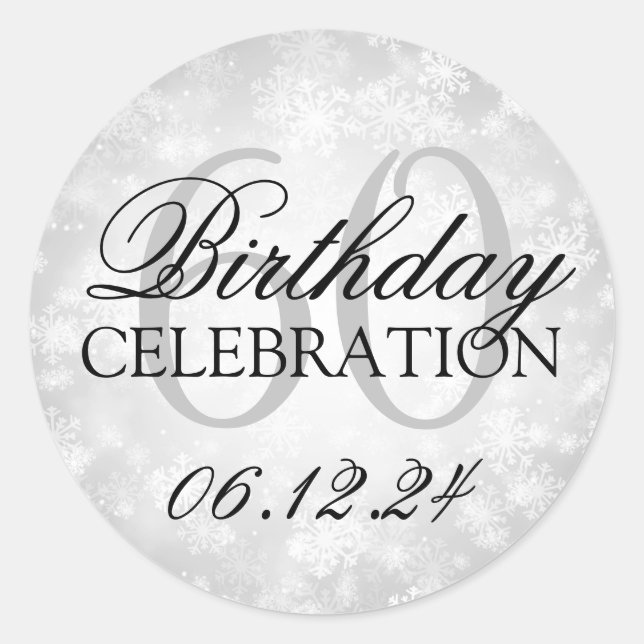 Sticker Rond Élégant 60e anniversaire Silver Winter Wonderland (Devant)