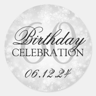 Sticker Rond Élégant 60e anniversaire Silver Winter Wonderland