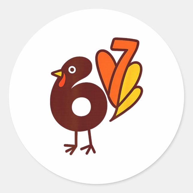 Sticker Rond Elegant 67 Turkey Bird Six Seven Silhouette Fall S (Devant)