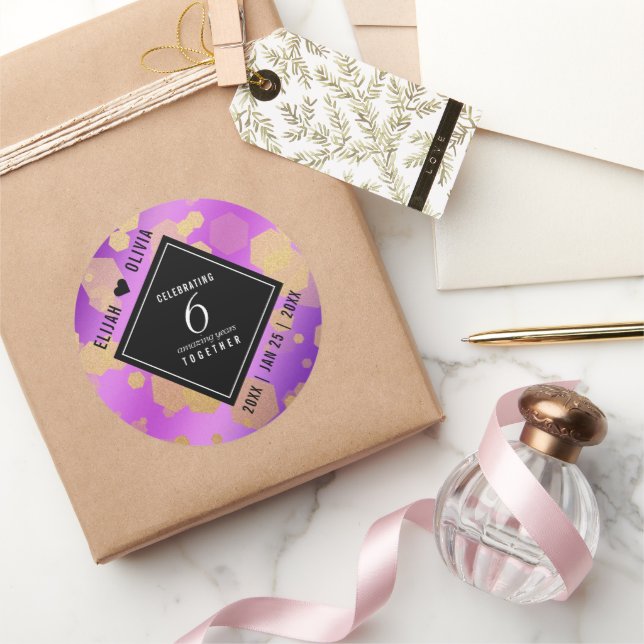 Sticker Rond Élégant 6ème anniversaire de Mariage d'Améthyste (Cadeaux)