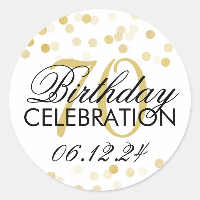 Sticker Rond Elégant 70e anniversaire Gold Foil Parties scintil (Devant)
