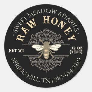 Sticker Rond Élégant abeille à miel sur le français Filagreemen