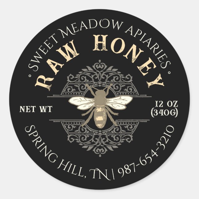 Sticker Rond Élégant abeille à miel sur le français Filagreemen (Devant)