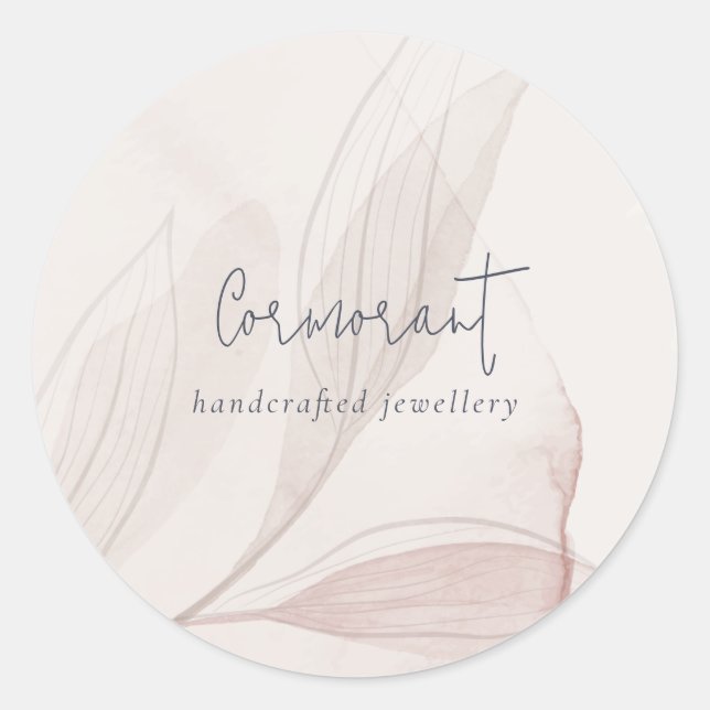 Sticker Rond Elégant Abstrait Blush Watercolor Foliage Business (Devant)