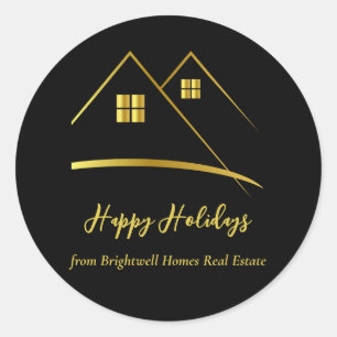 Sticker Rond Élégant Agent Immobilier Affaires Noir & Or 
