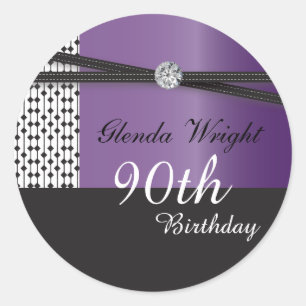 Sticker Rond Elégant Améthyste violet et noir Anniversaire