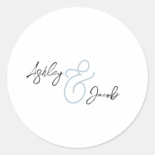 Sticker Rond Élégant Ampersand Mariage Poussiéreux Bleu