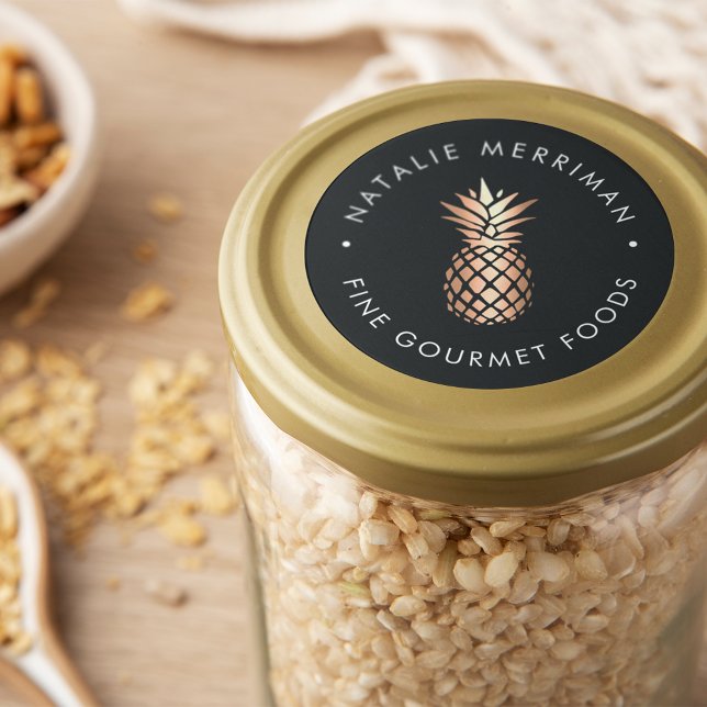 Sticker Rond Élégant ananas en cuivre Nom commercial (Créateur téléchargé)