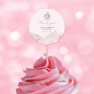 Sticker Rond Élégant Angel rose Fille Baptême Christening