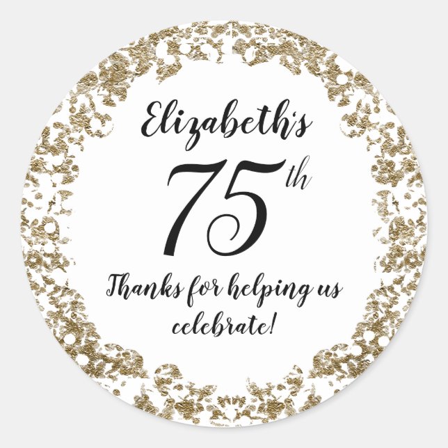 Sticker Rond Elégant Anniversaire 75 ans Blanc et Or (Devant)