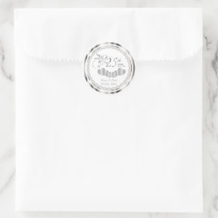 Sticker Rond Élégant anniversaire blanc et argent